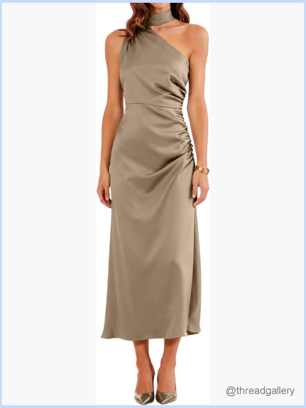 Elegant One Shoulder Midi Dress with Draped Detail for Weddings and Parties